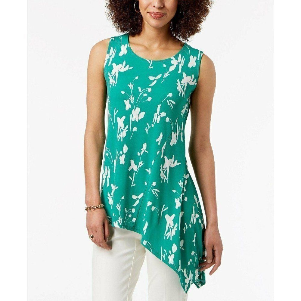 Green/White NEW Petite Asymmetrical Blouse Top PS